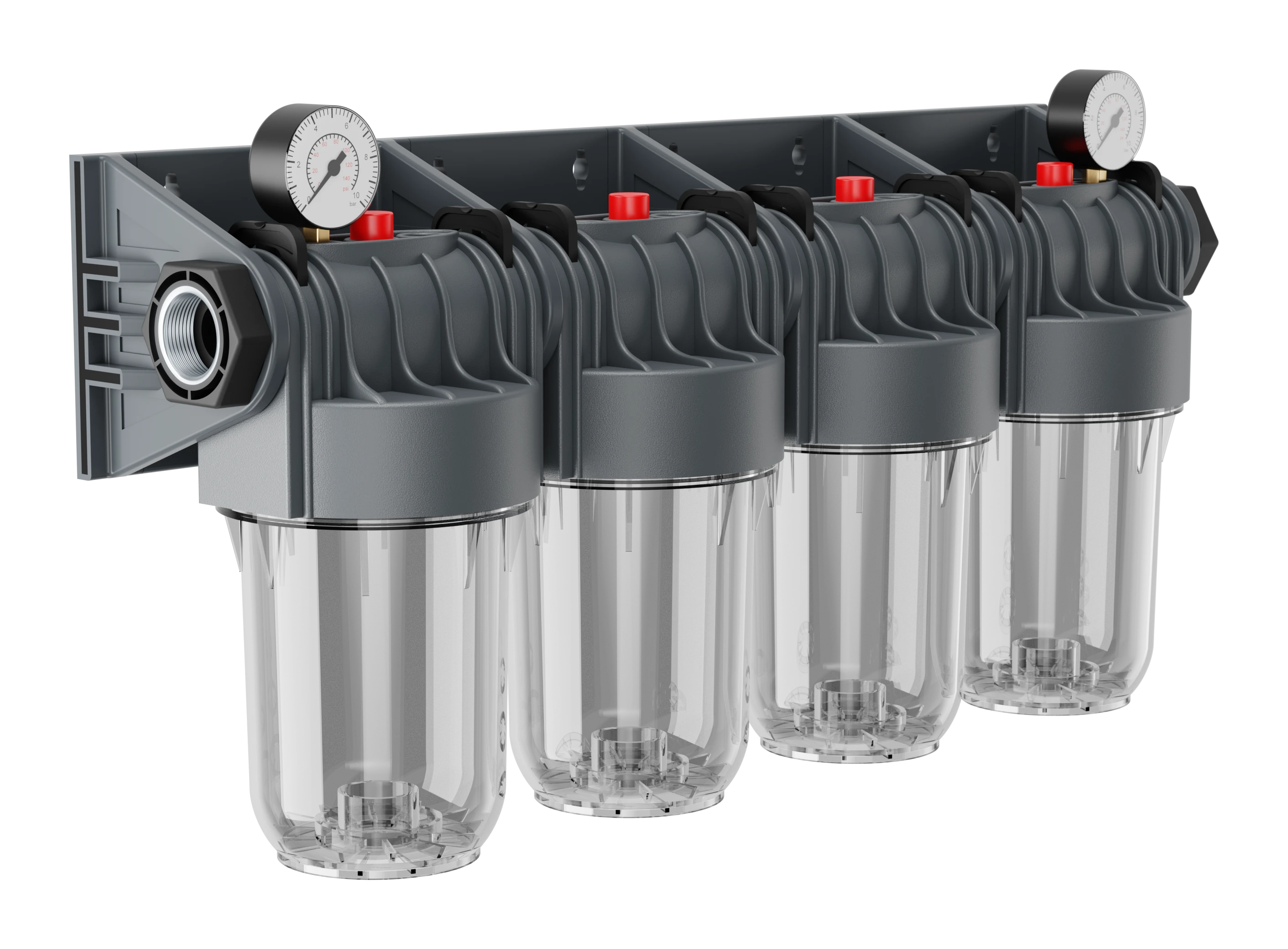 EUROFIL 5" Quad Filter Housing with Pressure Gauges
