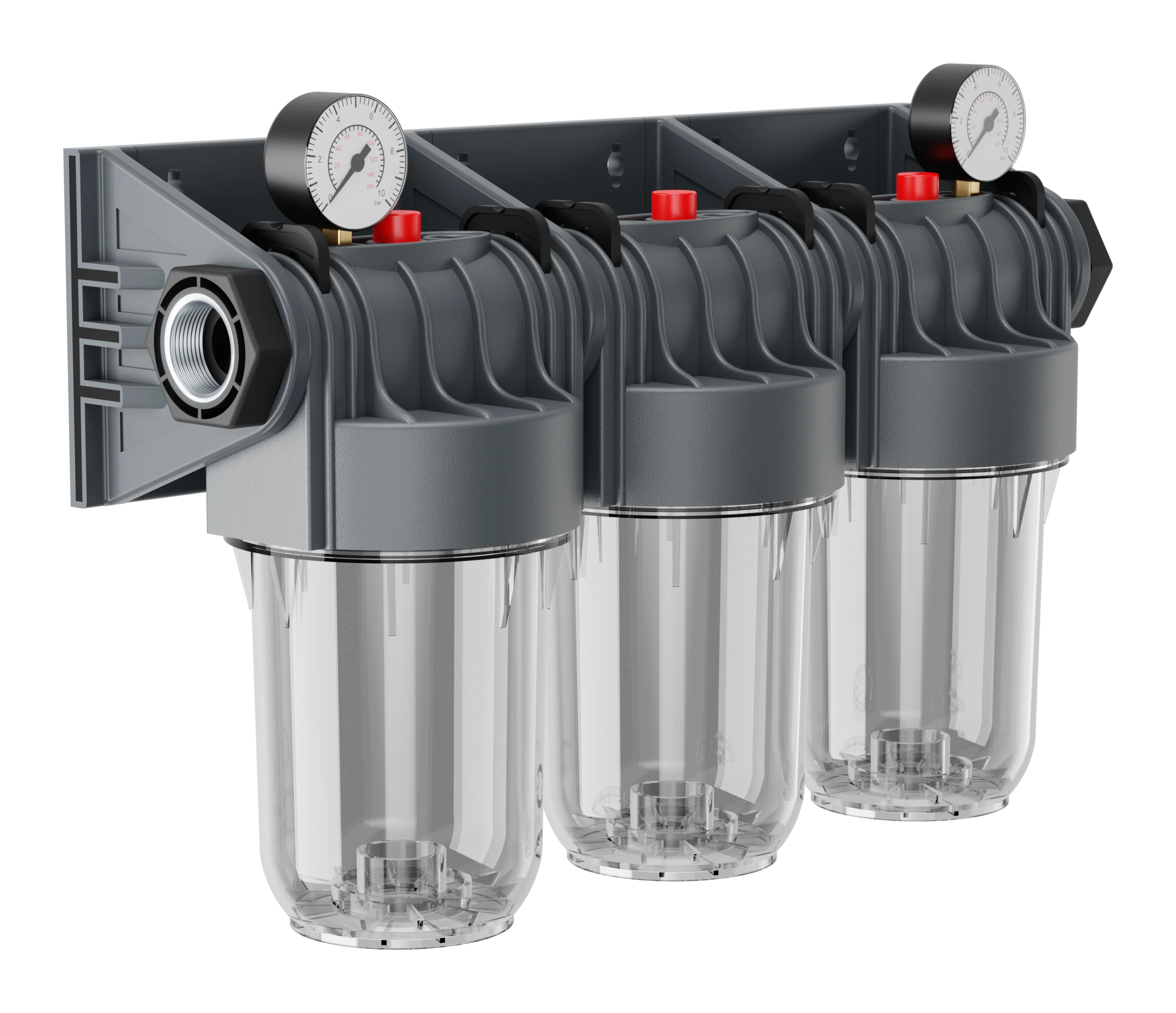 EUROFIL 5" Triple Filter Housing with Pressure Gauges