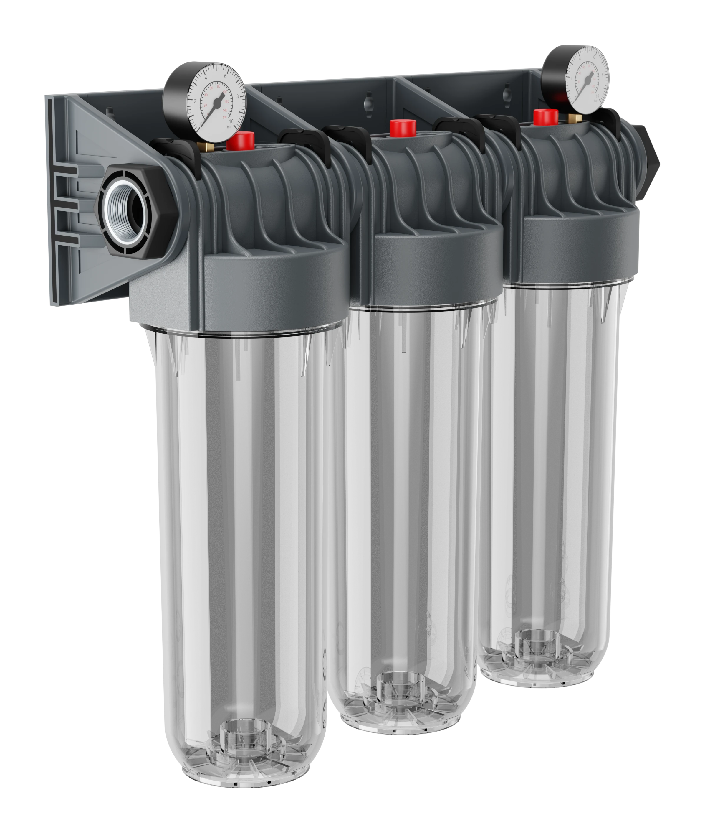 EUROFIL 10" Triple Filter Housing with Pressure Gauges