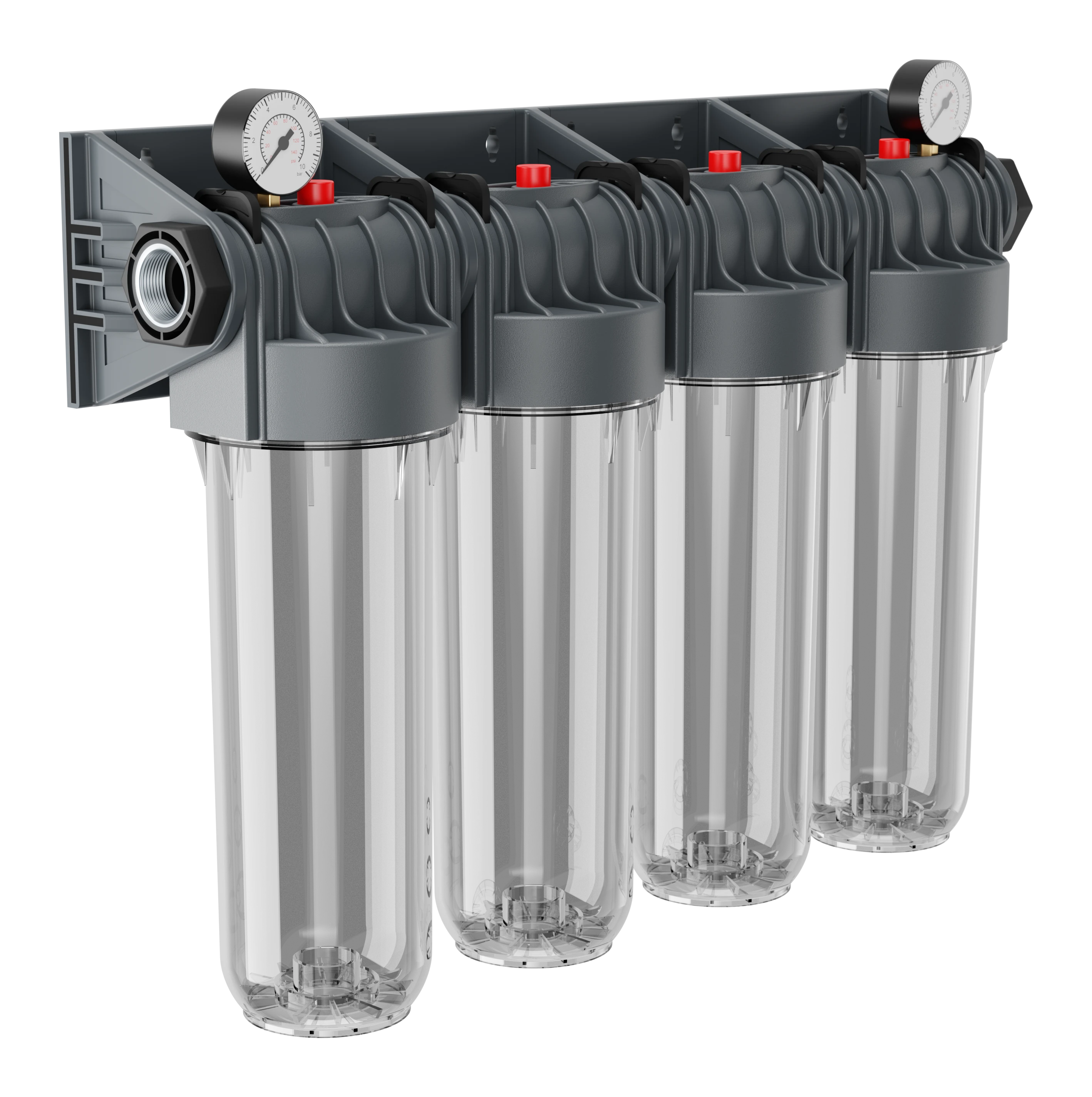 EUROFIL 10" Quad Filter Housing with Pressure Gauges